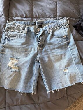 Women's Light Blue Distressed Denim Jean Shorts